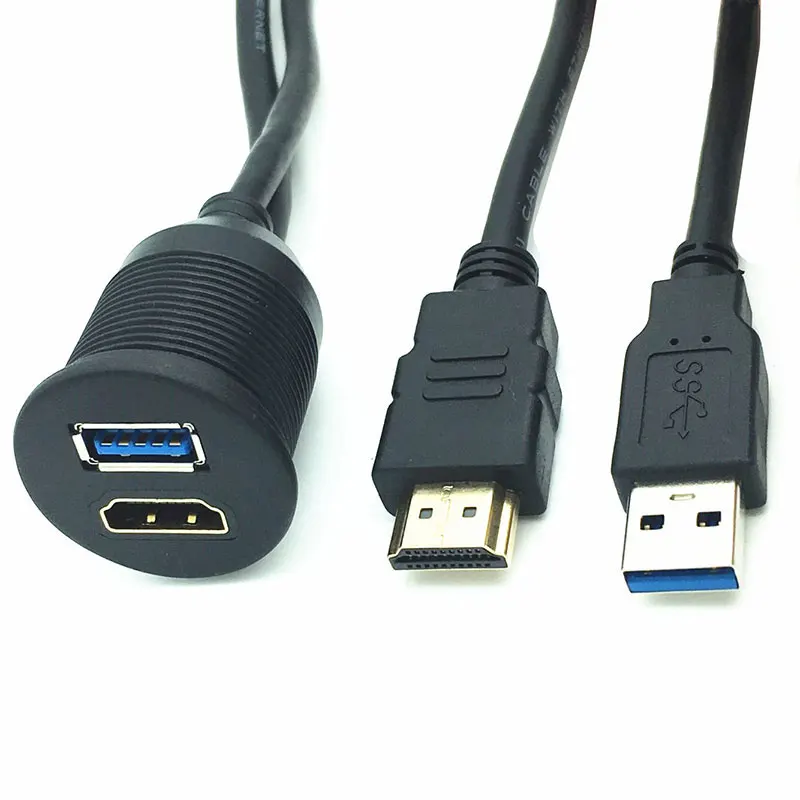 Автомобильная лодка тире заподлицо USB 3 0 мужчина к женскому + HDMI свинцовый
