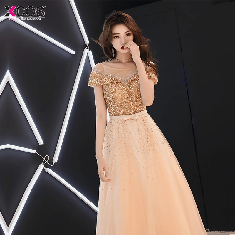 XCOS платье для выпускного вечера бисерный лиф Vestidos de fiesta largos elegantes Gala Линия