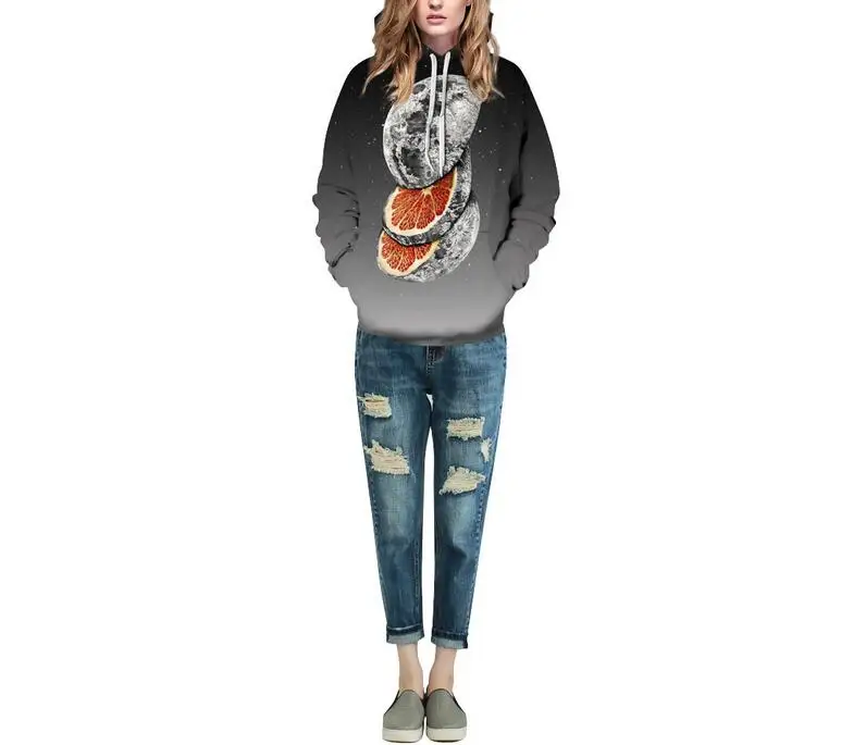 Осенне-зимние мужские/женские толстовки с 3d принтом планеты оранжевые капюшоном