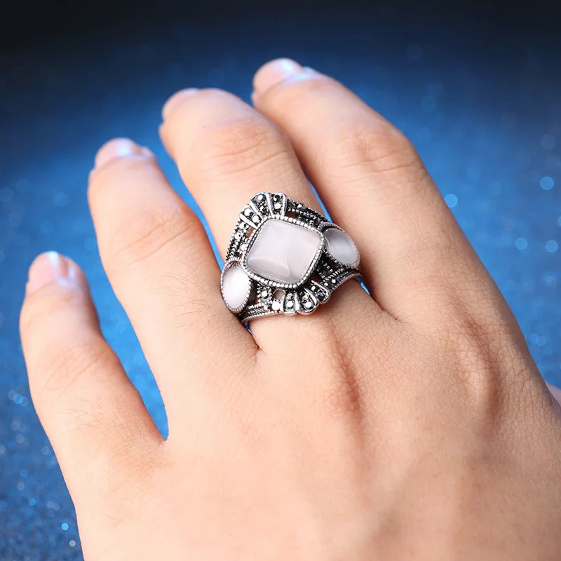 Vintage opal Обручение Кольца bijoux (украшения своими руками) серебристого цвета