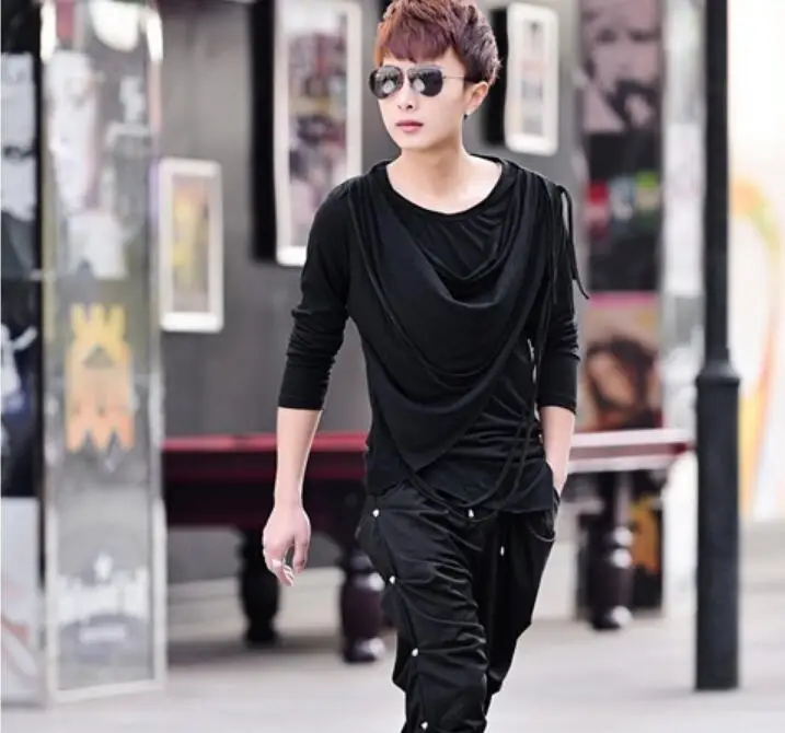 

HOT / Summer Men New Fashion Loose Personality Heap Collar Short Sleeve S--XL