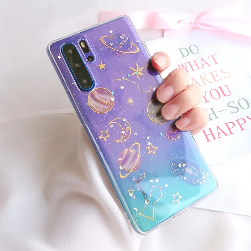 Блестящий чехол для телефона с космосом и звездами huawei p30 pro lite прозрачная Мягкая