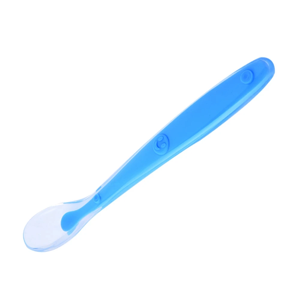 Smile Blue Spoon Детские Ложки, посуда для кормления, столовые приборы для детей, столовые приборы, ложка, силиконовые инструменты для лоскутного шитья - Цвет: Smile Blue Spoon