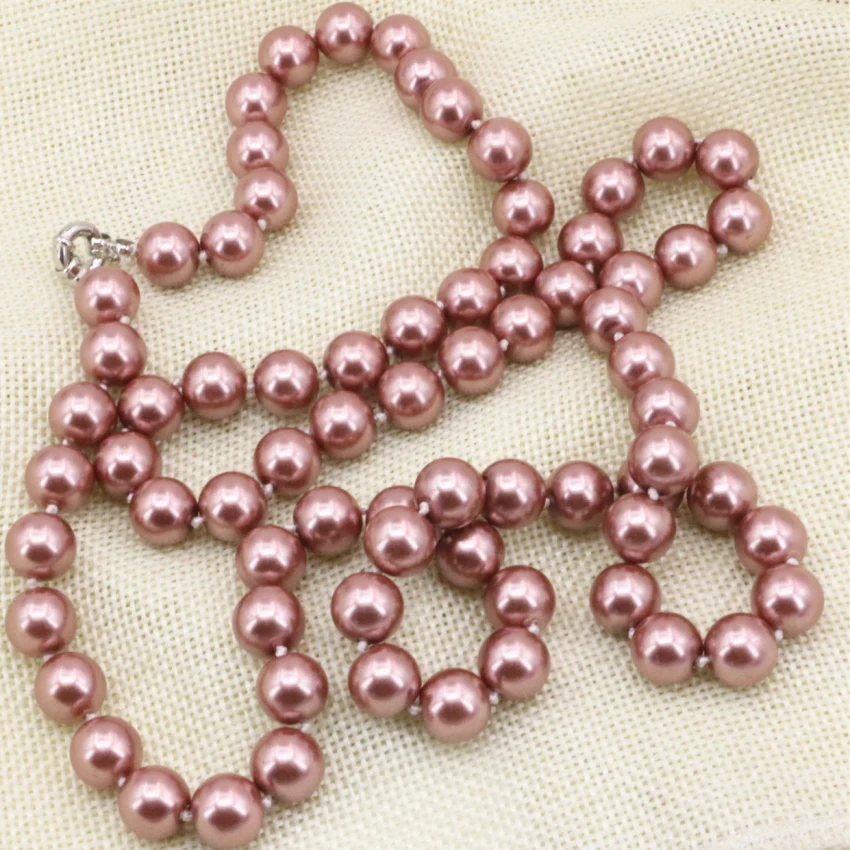 

Hot sale 10mm champagne shell simulated-pearl round beads long chain necklace for women charms gift fashion jewelry 32inch B3219