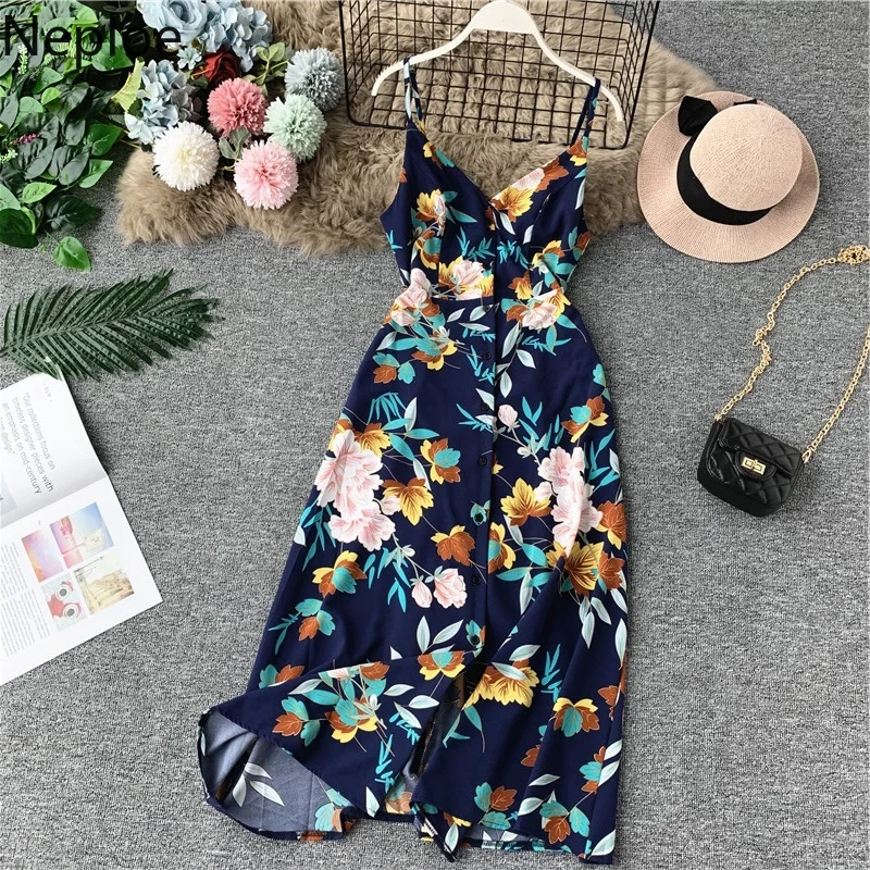 Neploe Ретро французское женское платье летняя кофта с v-вырезом Vestidos шифон высокая