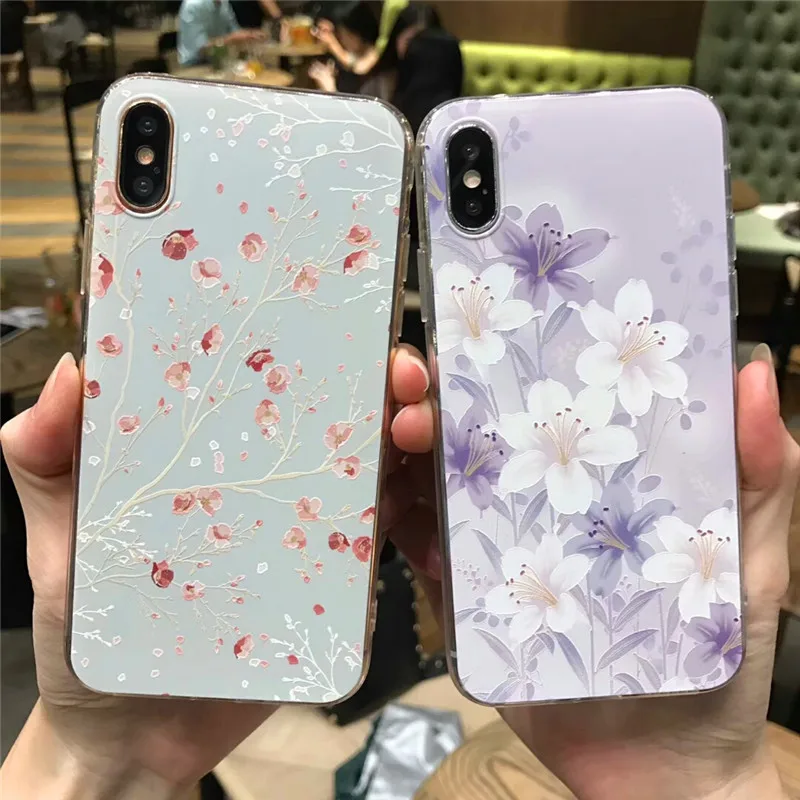 3D Flower Emboss Case For iPhone 7 6 6s 8 Plus for Patterned Soft Silicone TPU Back Cover x |