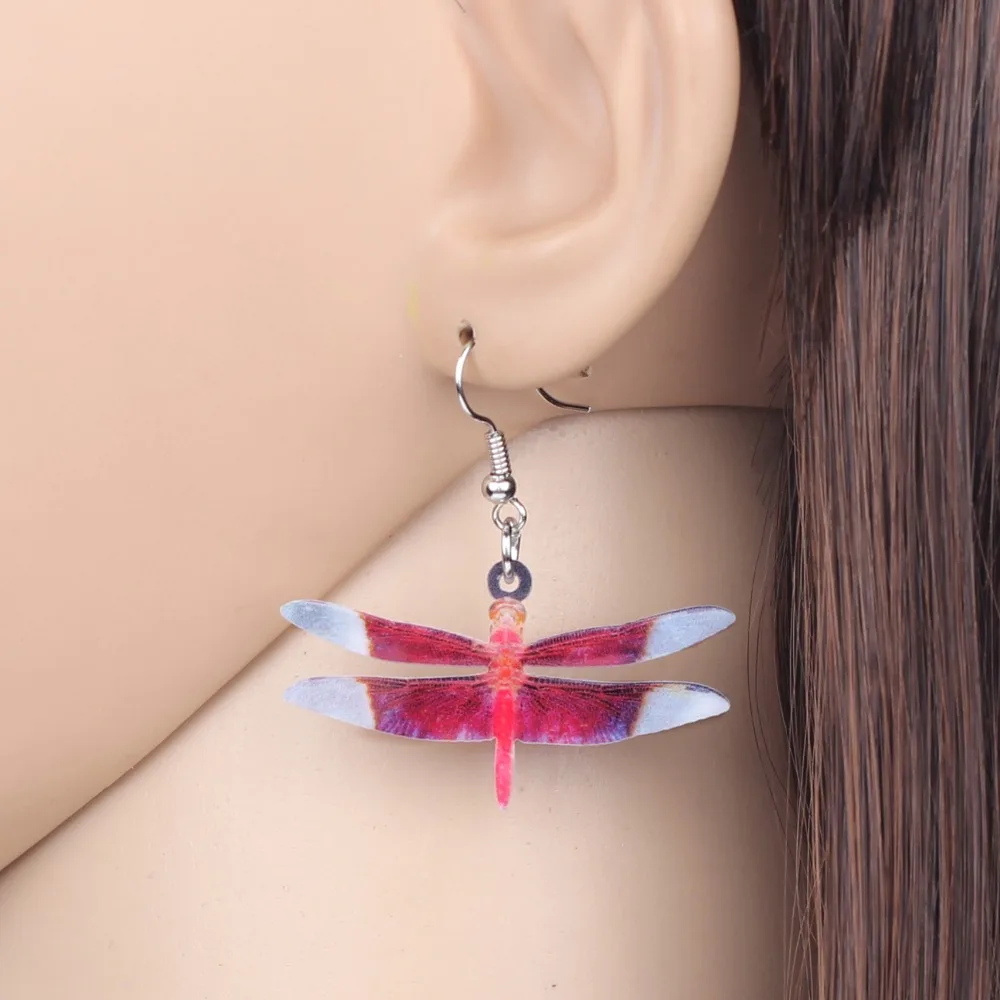 Bonsny Acrylic Unique Red Dragonfly Insect Earrings Big Long Dangle Drop Fashion Animal Jewelry For Women Girls Ladies Teen Gift | Украшения
