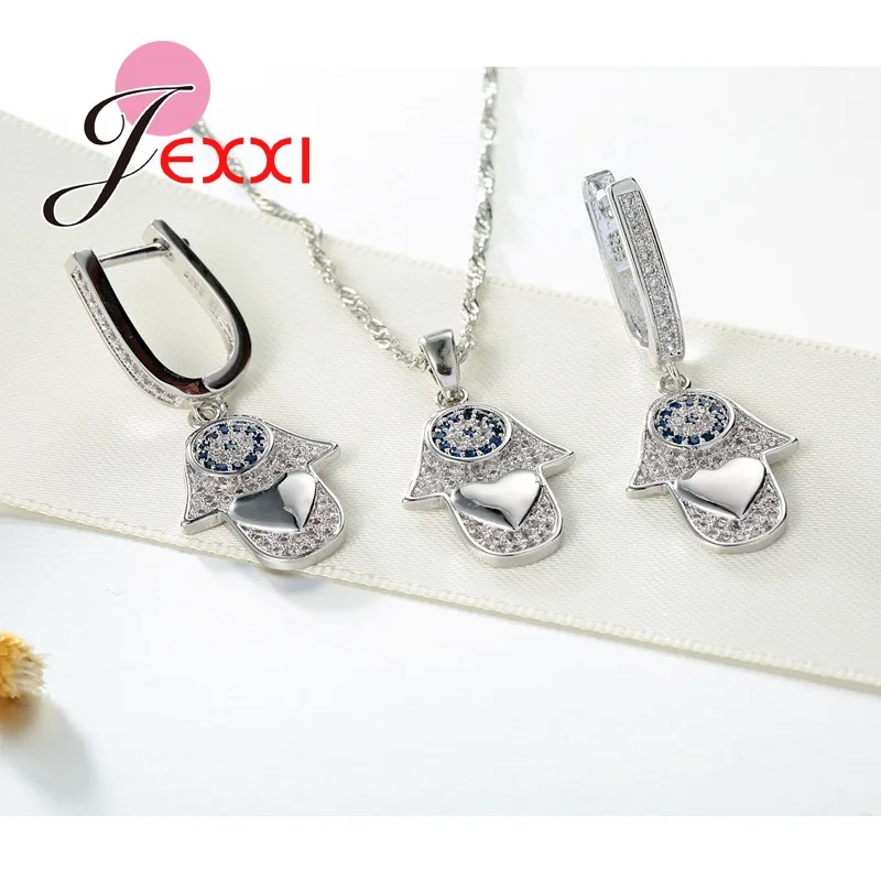 

Top Quality Austria Crystal Women 925 Sterling Silver CZ Jewelry Set Party Palm Pendant Necklace Drop Earrings