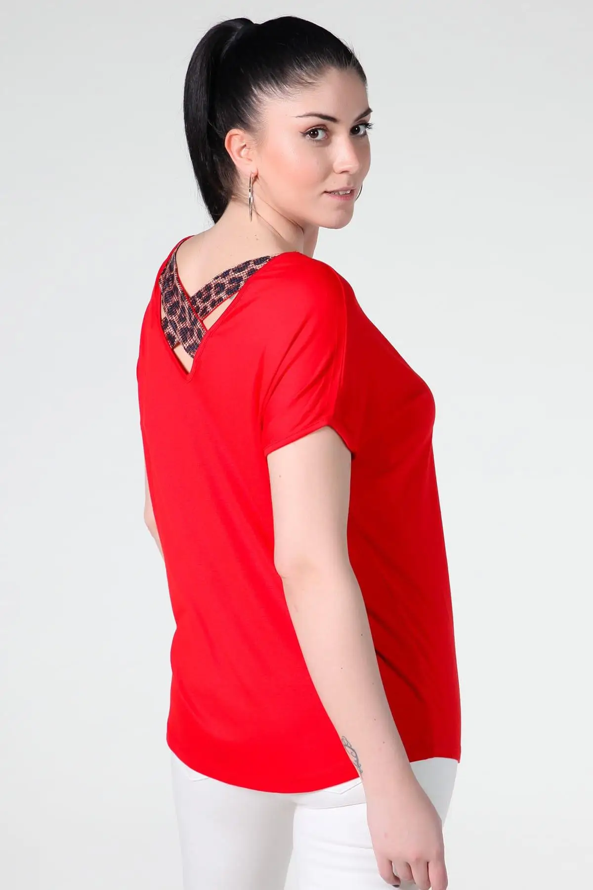 Sans Textile женская красная задняя блузка из вискозы с велосипедным воротником 65N10772| |
