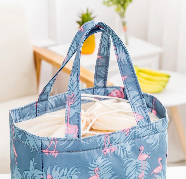 New portable tote bag cold insulation waterproof freezer ice pack beef meal striped flamingo lunch | Багаж и сумки