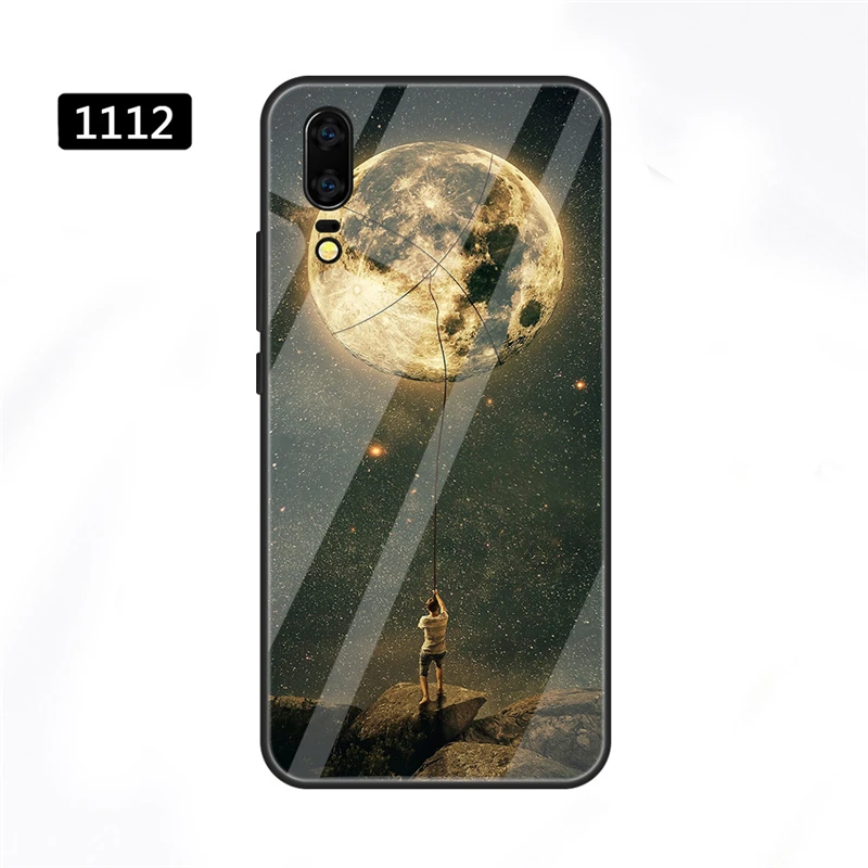 ELETEIL Glossy Shockproof Tempered Glass Phone Case For Huawei P20 Lite Pro Plus Floral Space Heart Pattern Cover E2 |