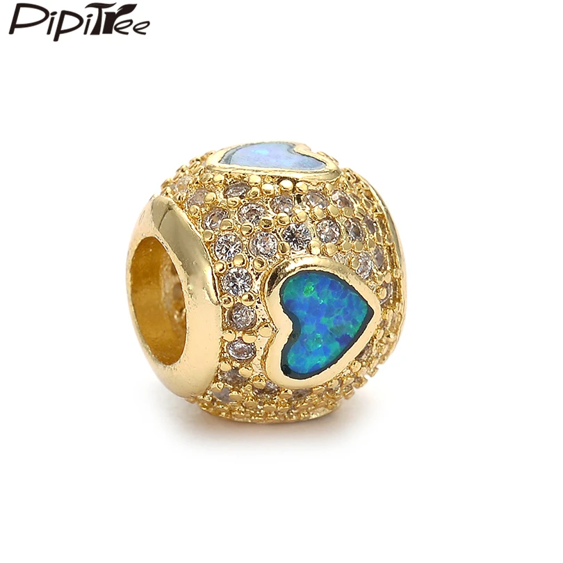 Pipitree DIY синий огненный опал сердце Шарм бусины кубического циркония большое