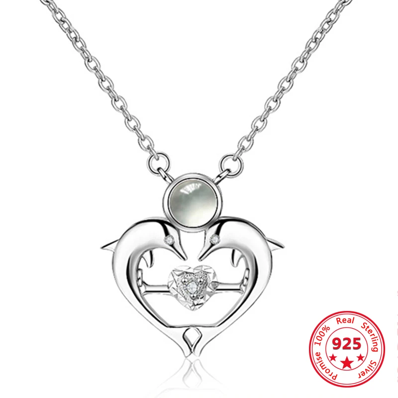 

925 Sterling Silver Projection 100 Languages I Love You Dolphin Necklace Heart Shaped Clavicle Chain Women's Luxury Jewelry Gift