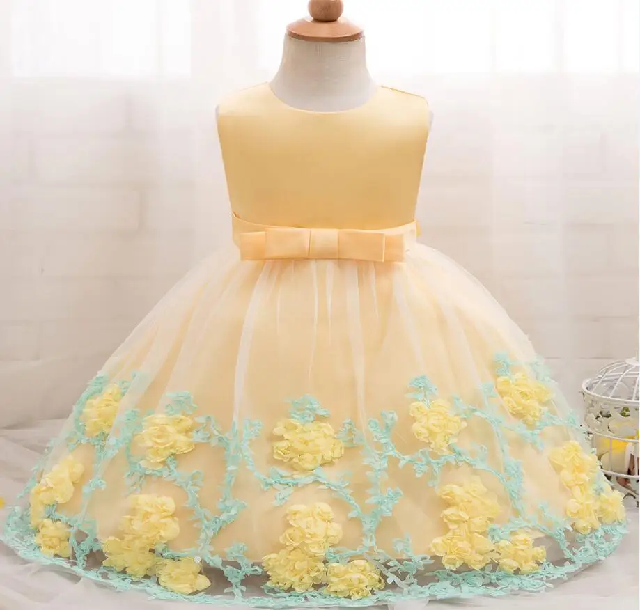 yellow Детские летние платья с цветочным рисунком для девочек, Рождественская одежда для детей, платье принцессы на день рождения, свадебное платье для маленьких девочек с бантом - Цвет: yellow