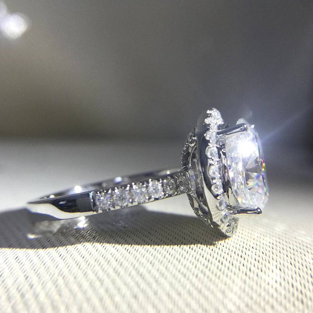 4,2 carat ct 9,5 мм овальным вырезом Обручение и свадебных торжеств для синтетический бриллиант двойное кольцо Halo Кольцо подлинной 14 к 585 Белое золото для Для женщин