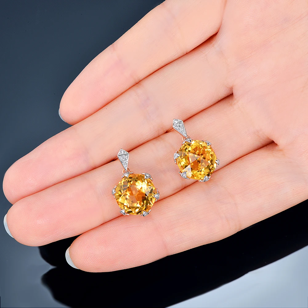 Caimao Jewelry 14KT розовое золото 8 мм круглой огранки 7.98ct цитрин 0.11ct diamond Обручение Серьги
