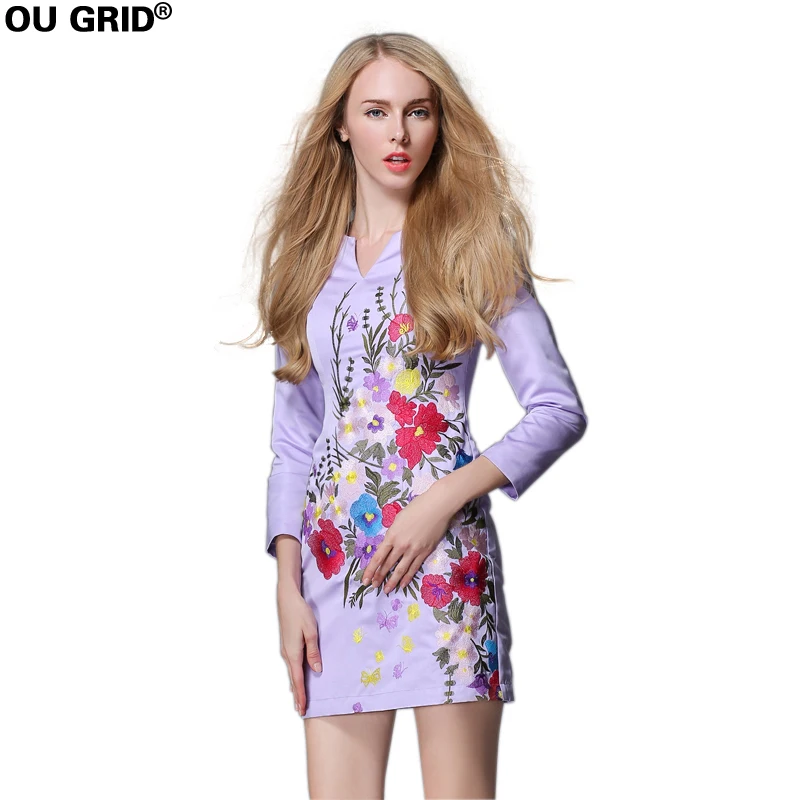 Новое Поступление Осень Зима 2015 Модное Платье С Полным Рукавом И V образным