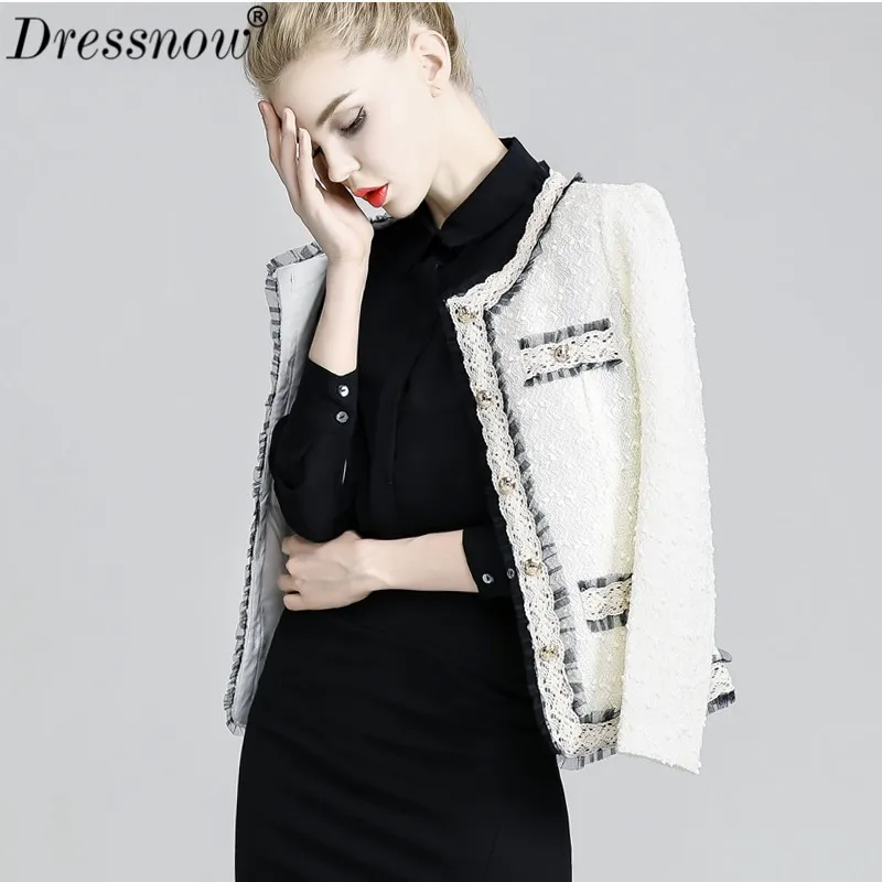 Женская приталенная короткая твидовая куртка Dressnow укороченный топ с круглым