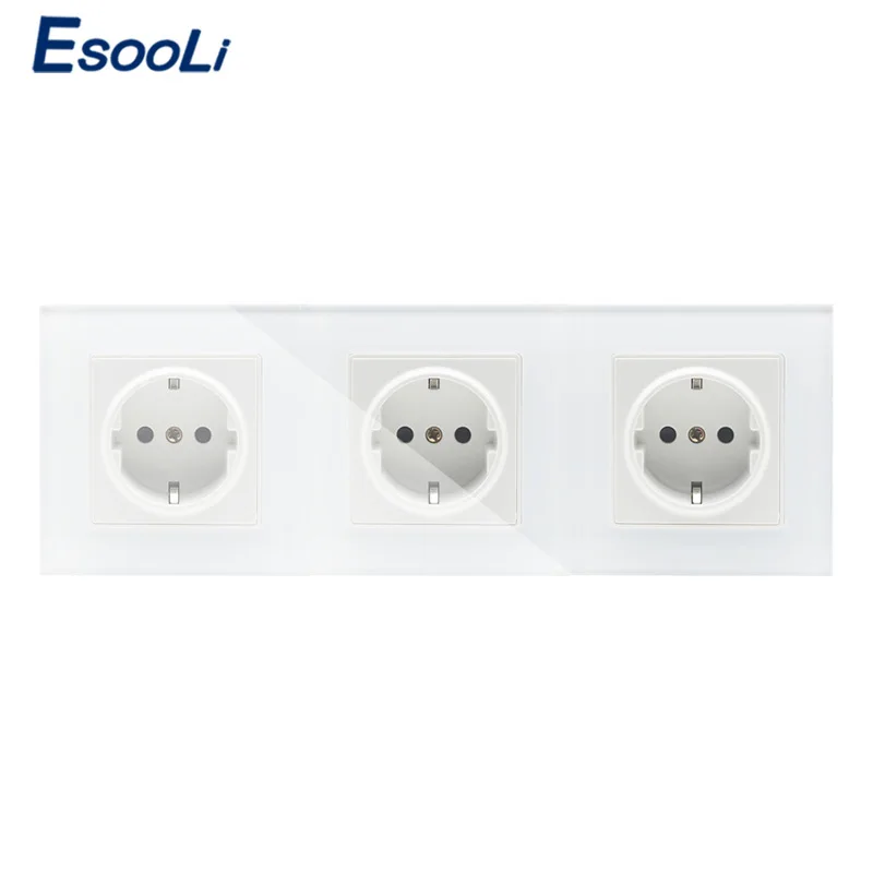 

New EU Standard Power Socket, 3 Gang White Crystal Glass Outlet Panel, Multi-function Triple Wall Power Outlet Without Plug