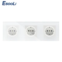 new eu standard power socket 3 gang white crystal glass outlet panel multi function triple wall power outlet without plug