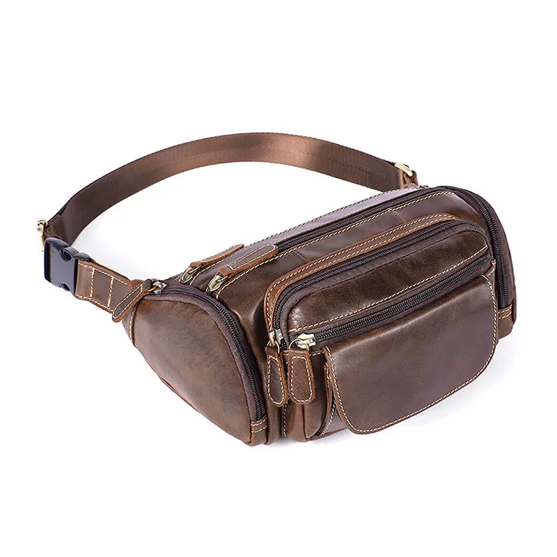 Genuine Leather Men Waist Bags Brand Large Capacity Outdoor Waist Baotou Layer Leather Man Pockets Messenger Bag C8355 - Цвет: 2