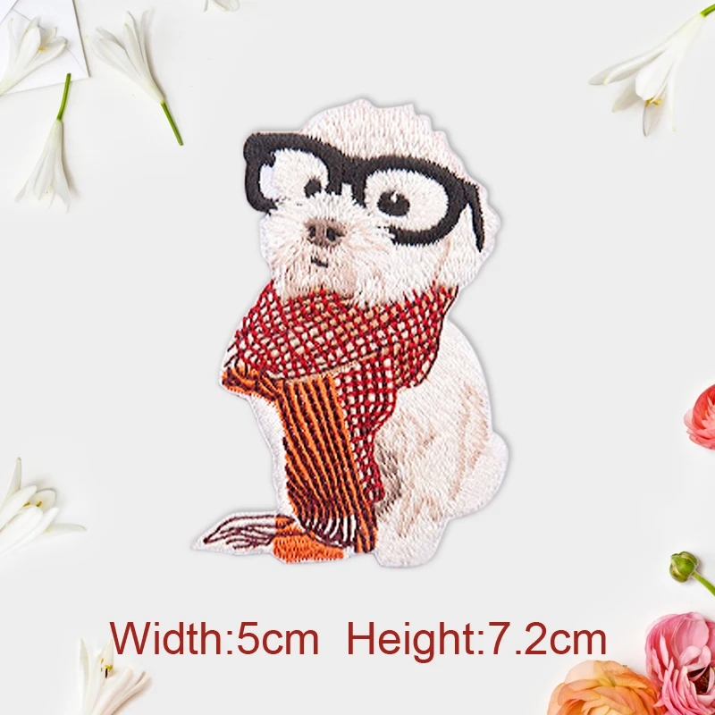 2pcs/lot Cartoon Cute Animal Glasses Dog Cat Patch Embroidered Iron-On Patches For T-shirt Jeans Clothes Garment Applique DIY Ac | Дом и сад