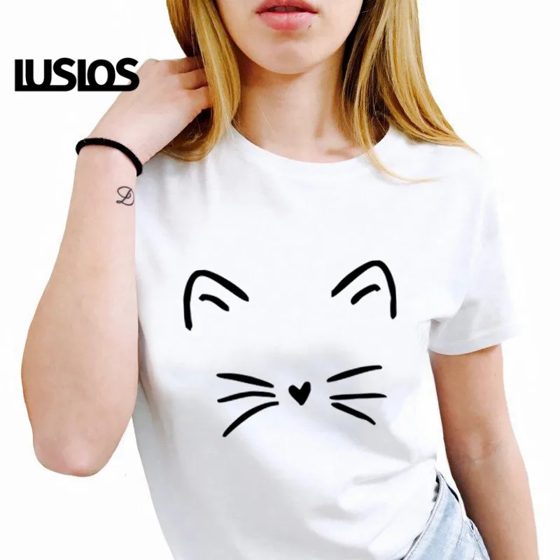 Женская футболка с рисунком LUSLOSPlus белая и серая рубашка котенком Meow очень мягкая