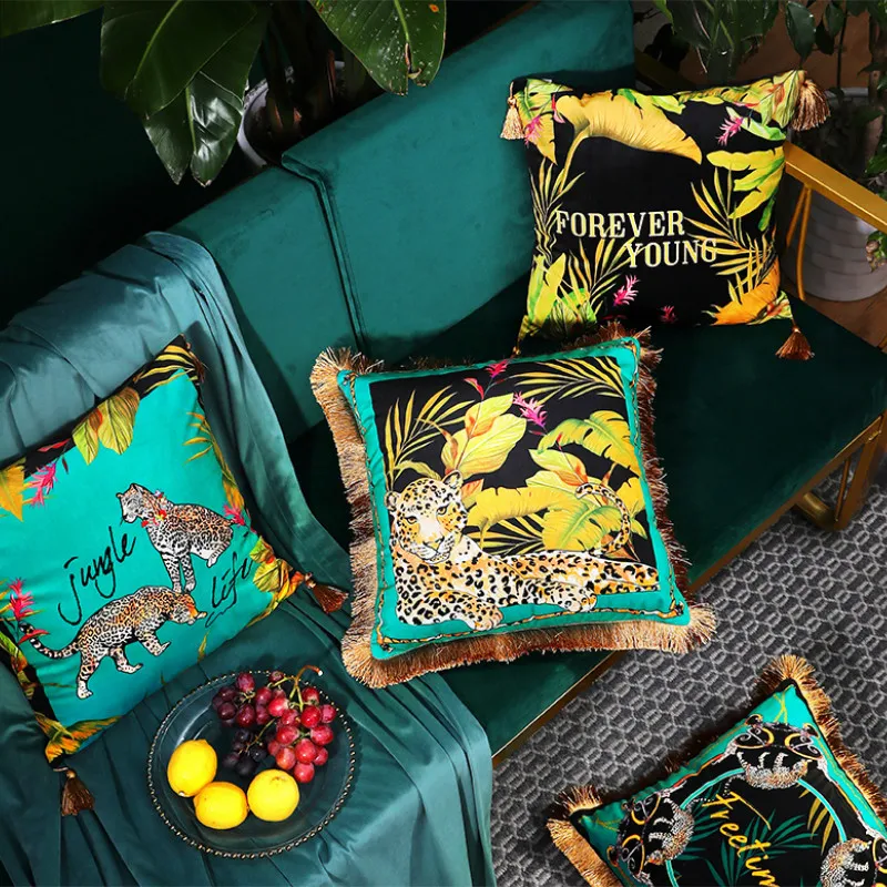 

DUNXDECO Cushion Cover Square Pillow Case Artistic Modern Jungle Leopard LuxuryVelvet Coussin Sofa Chair Bedding Decorating