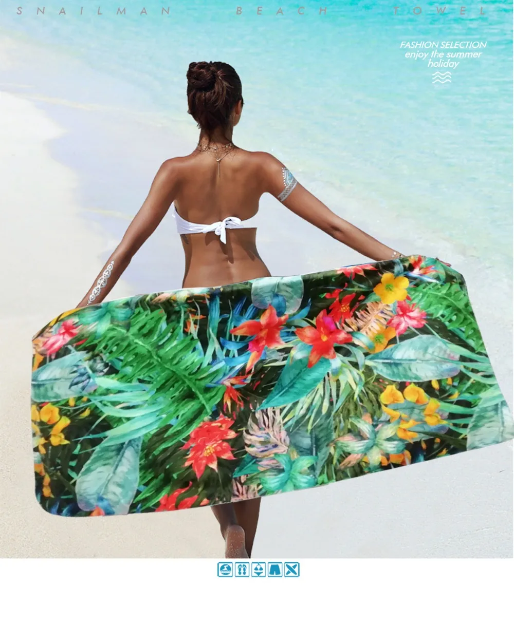 Brand Surfing Compact Beach Towel Microfiber summer Travel quick drying surf Flower printing | Дом и сад