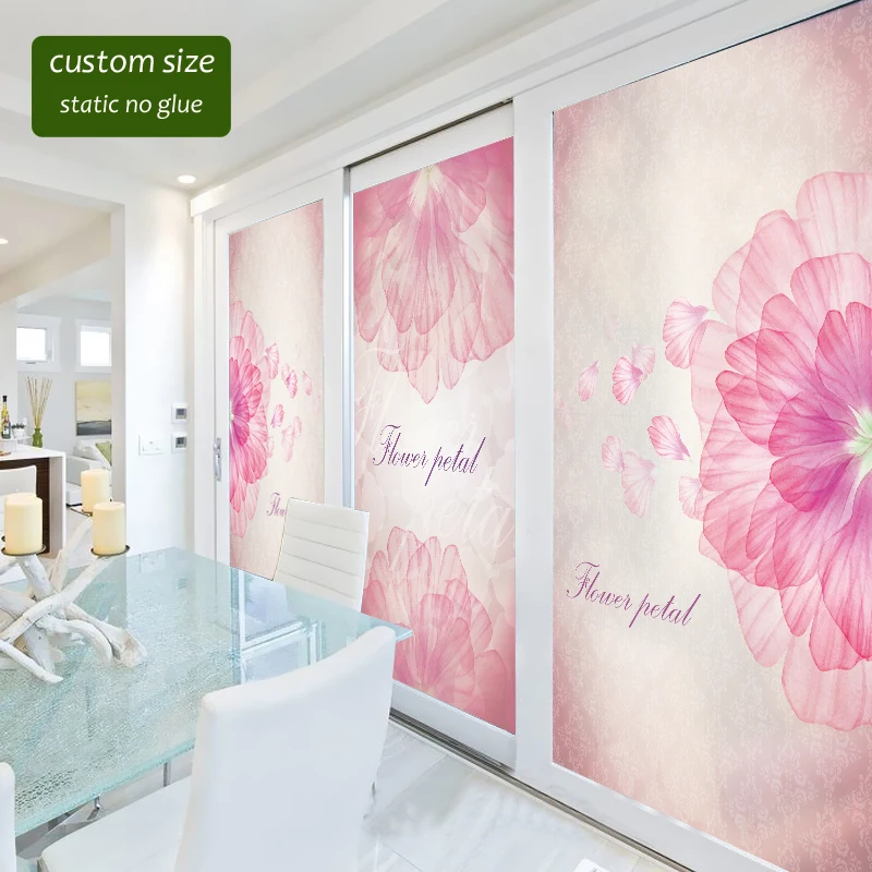 Custom Made Size Decorative Stained Glass Window Film No Glue Closet Wardrobe Stickers Static Home Decor PVC Pink Flowers KK76 | Дом и сад