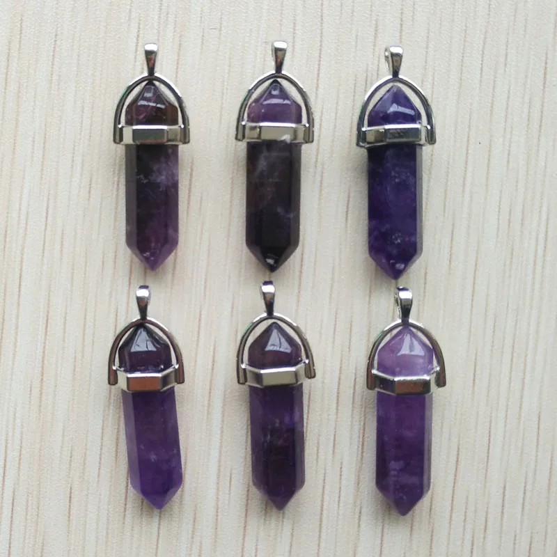 Модный натуральный аметистовый камень фиолетовый шестиугольный лечебный