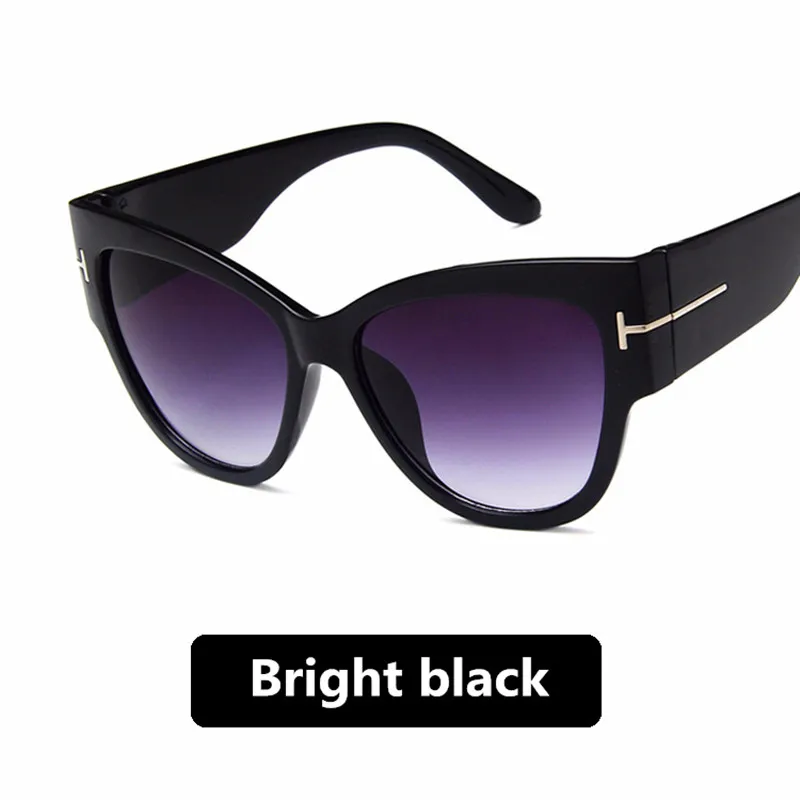 Bright Black Занавес, винтажные брендовые сексуальные женские негабаритные солнцезащитные очки кошачий глаз, женские большие солнцезащитные очки с Т-образной оправой, градиентные женские солнцезащитные очки UV400 - Цвет линз: Bright Black