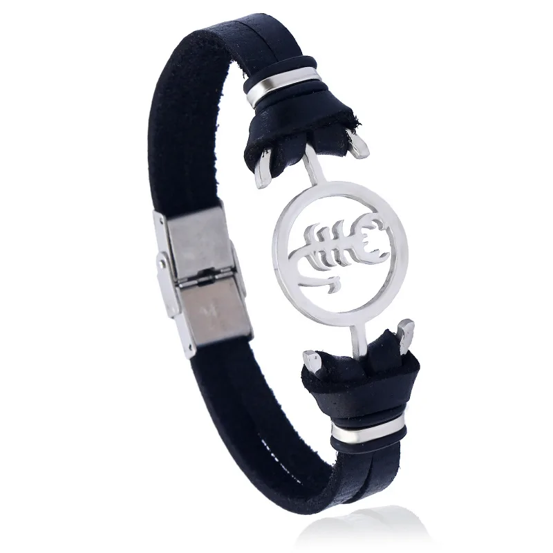 Скорпион с пончик кулон Браслеты нержавеющей стали Кожа Напульсники очарование