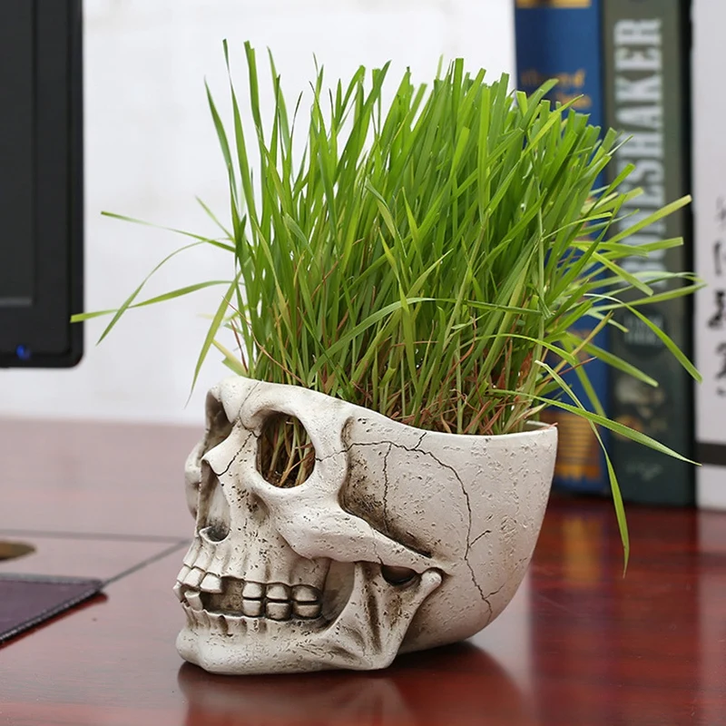 Череп цветочные горшки скелет кости Хэллоуин подарки стол сад цветочный горшок