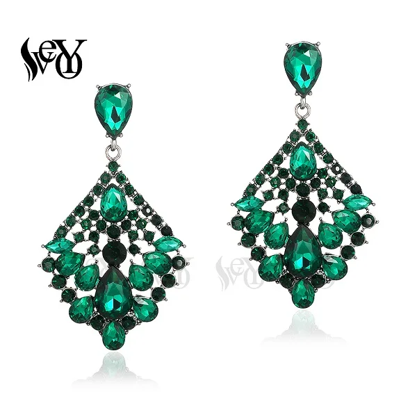 Green VEYO классический кристалл полый полный горный хрусталь Висячие серьги для женщин 2 цвета модные ювелирные изделия подарок - Окраска металла: Green