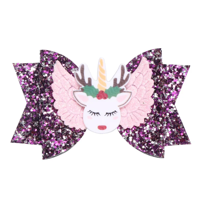 Purple bow 10 шт./партия, блестящий фетровый Блестящий бант для волос, заколки для волос для девочек, двухслойные детские заколки с единорогом, милая летняя Заколка Для Девочек - Цвет: Purple bow