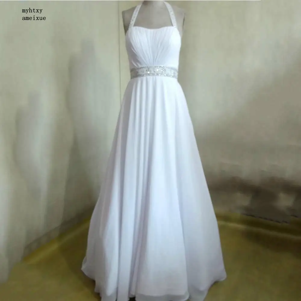 

2021 New Arrival Shoryl Chiffon Halter Court Train Floor-length Illusion A-line Regular Fashion Boho Wedding Dress Plus Size