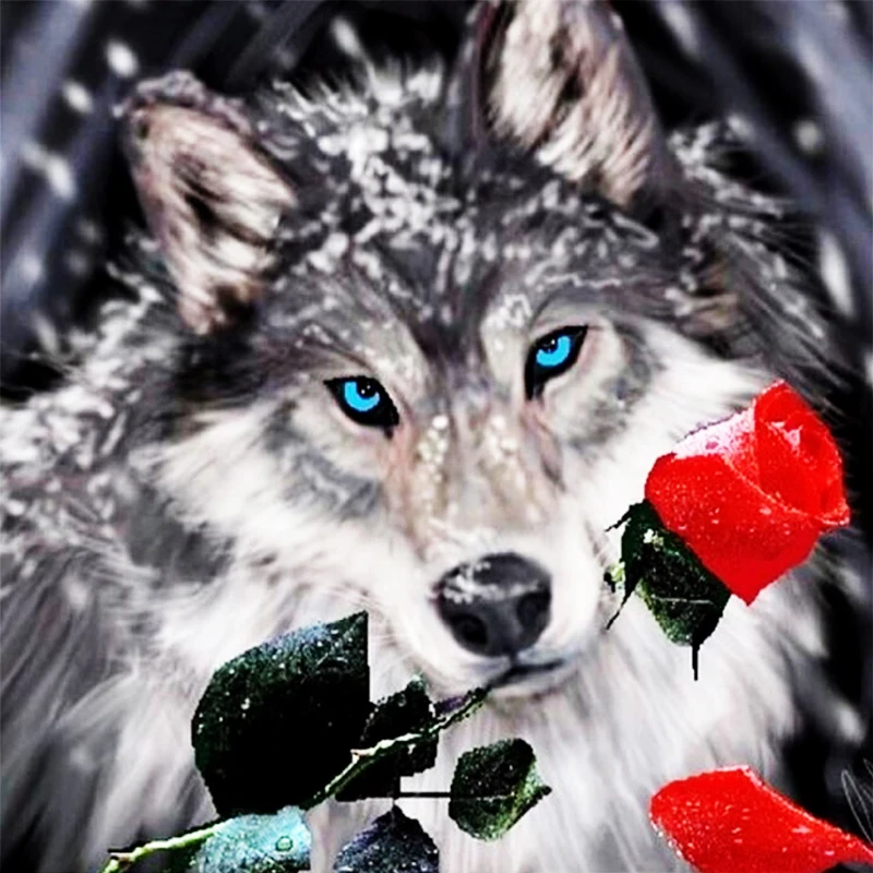 Животные серии Pating Wolf с Роза со стразами вышивка крестиком специальные часы