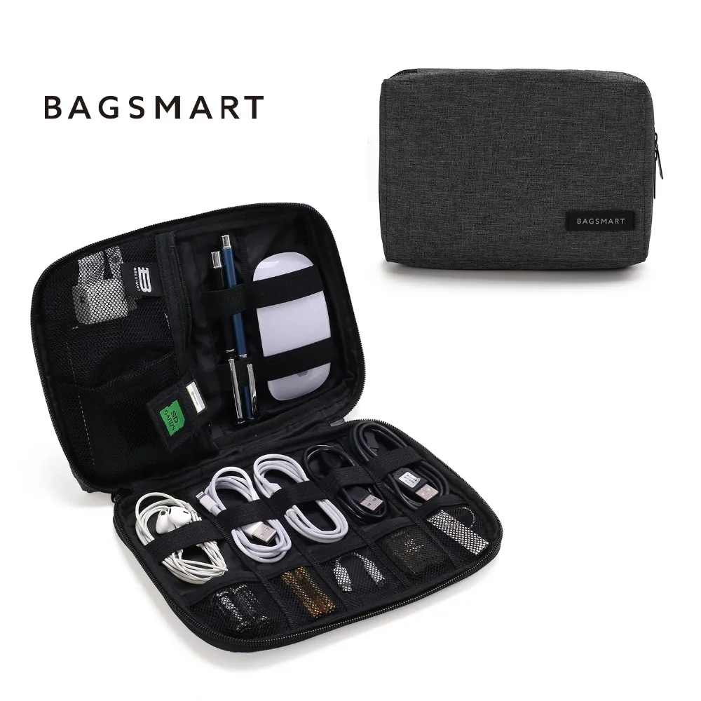 BAGSMART органайзер для путешествий, для передачи данных, SD карта, USB кабель, цифровое устройство, электронные аксессуары, сумка, нейлоновая дорожная сумка, мужская сумка