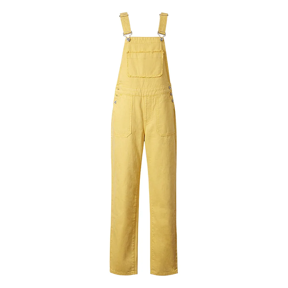 Yellow Metersbonwe, женские комбинезоны, джинсы на лямках, Женские базовые прямые желтые джинсовые штаны на пуговицах, стрейч-комбинезоны, джинсовый комбинезон - Цвет: Yellow