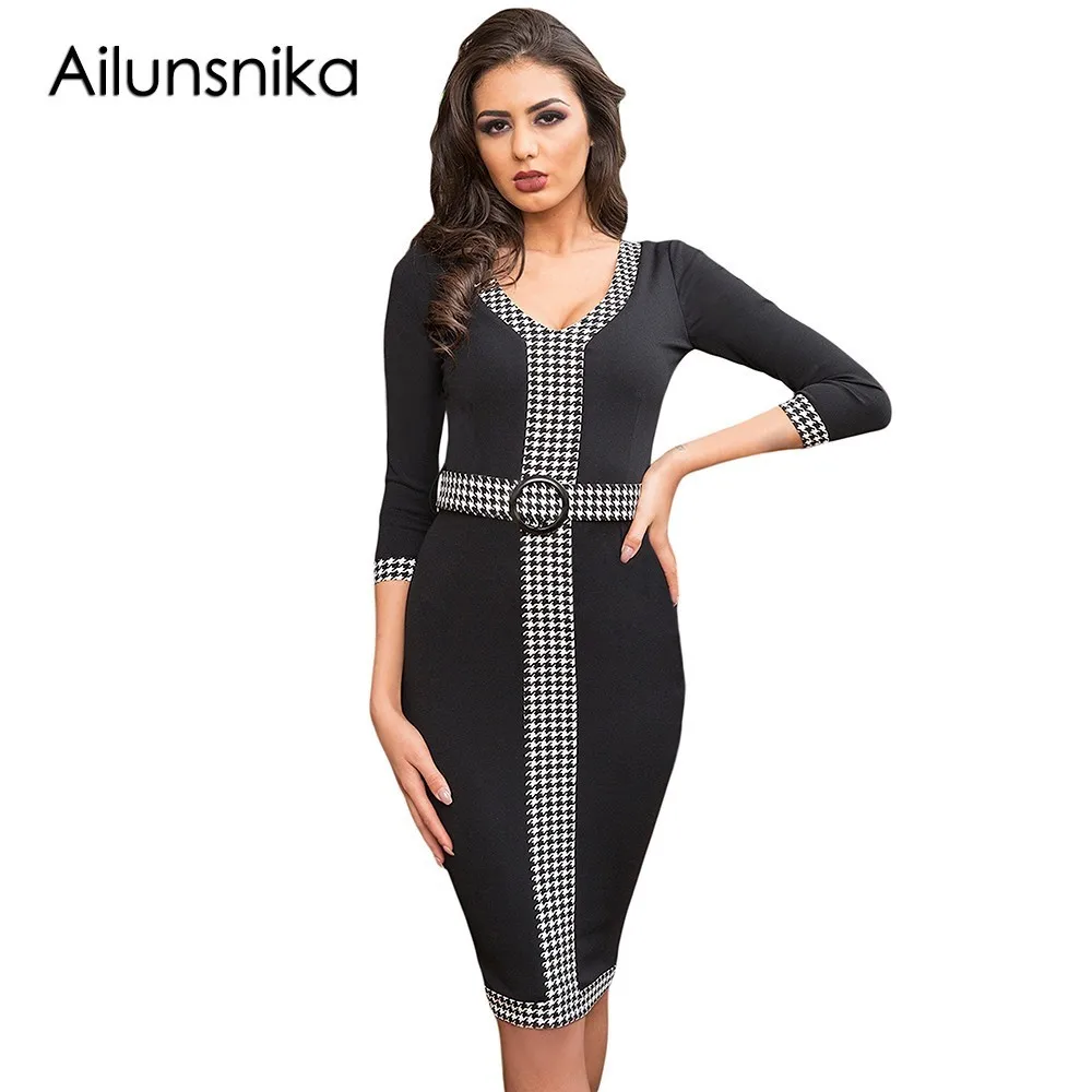 Фото Ailunsnika Новый 2018 Vestido повседневные осенние платье зимние черные ломаную клетку Ailunsnika Новый 2018 Vestido повседневные осенние платье зимние черные ломаную клетку