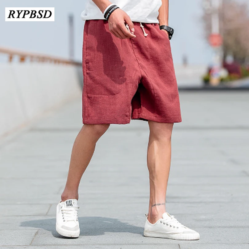 

Japanese Style New Male Shorts Casual Linen Short Men Loose Fashion Casual Solid Color High Quality Harem Mens Trousers