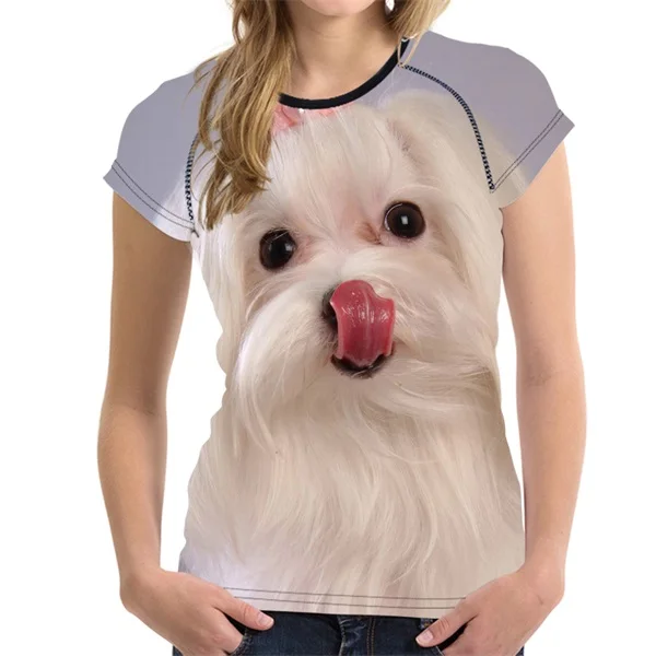 FORUDESIGNS Lovely 3D Maltese Dog Women Summer Short T Shirts Fashion Brand Fitness T-shirts Streatwear Harajuku Tees Clothes - Цвет: H4535BV