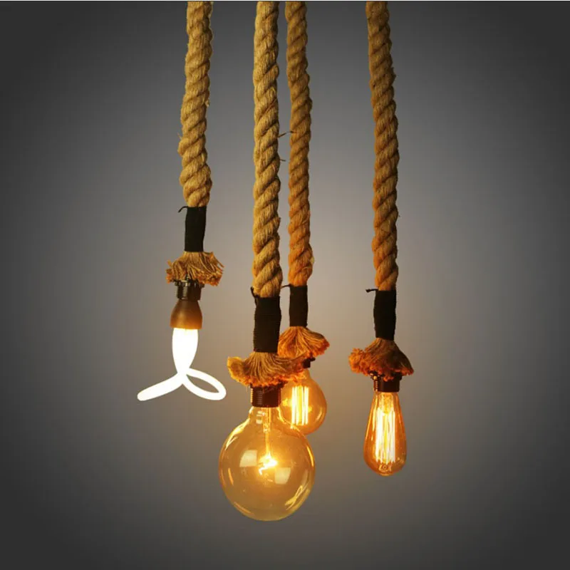 

Креативная люстра из пеньковой веревки, винтажная люстра в стиле лофт, креативная индивидуальность, промышленная лампа Эдисона, люстры в ам...