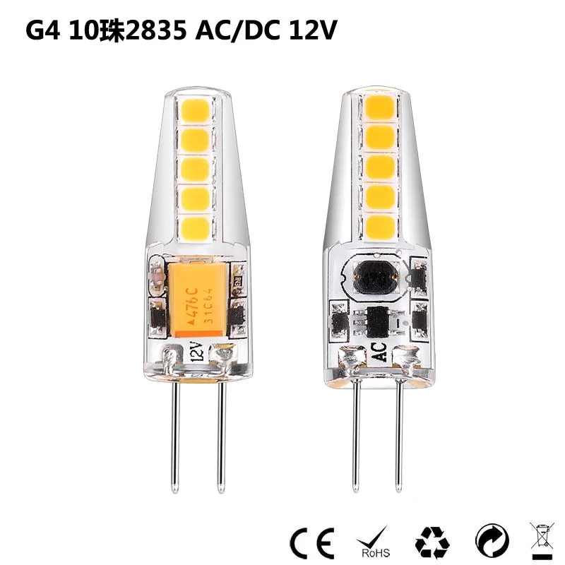 G4 Светодиодная двухконтактная люстра 10 светодиодов SMD 2835 12 В AC/DC LED Домашнее