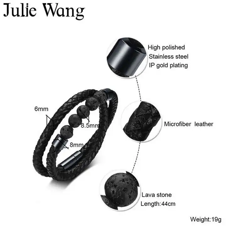Julie Wang модный браслет для мужчин Высокое качество микрофибра кожа черный 8 мм