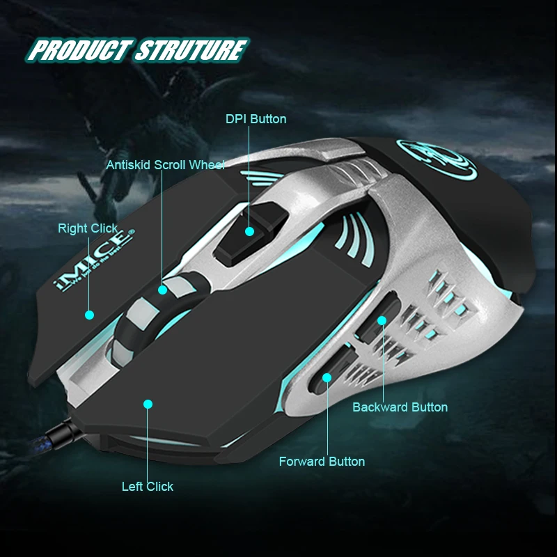 Проводная игровая мышь IMice usb компьютерная 3200 CPI эргономичная оптическая 7 кнопок
