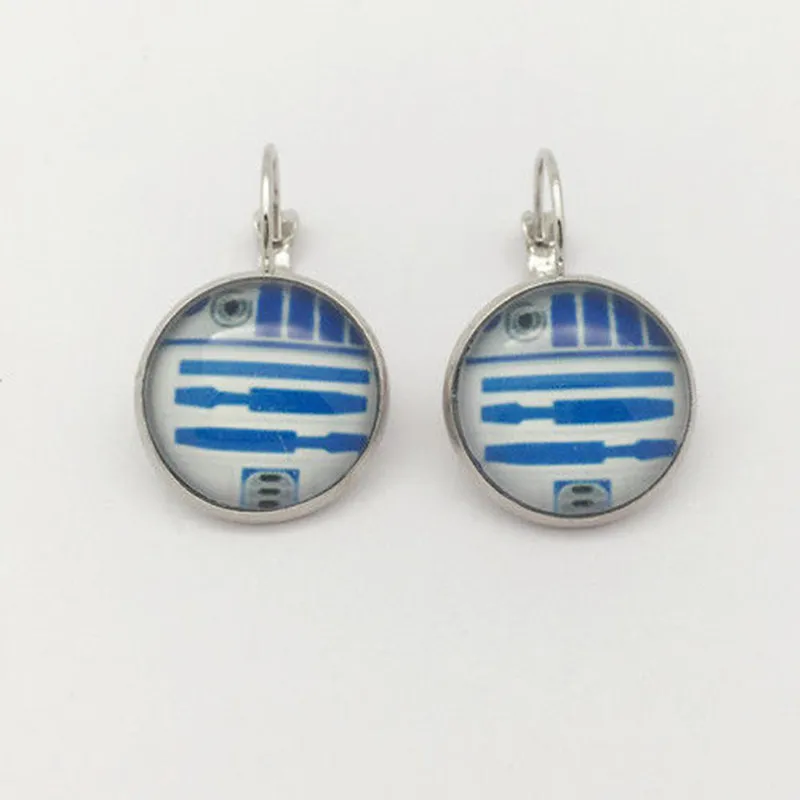 Посеребренные стеклянные кабошон Звездные войны R2D2 серьги ювелирные изделия для