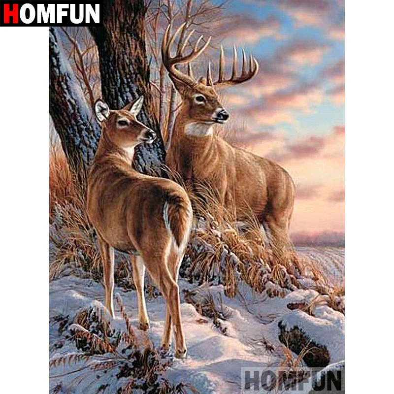 

HOMFUN 5D DIY Diamond Painting Full Square/Round Drill "Animal deer" 3D Embroidery Cross Stitch gift Home Decor A02208