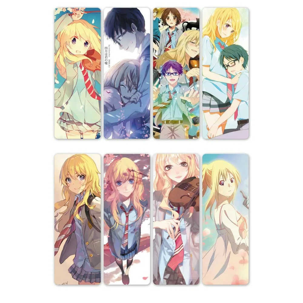 8 шт. аниме закладки Your Lie в апреле водонепроницаемые прозрачные пластиковые из